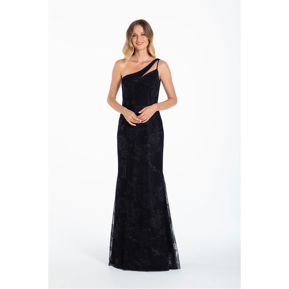 NWOT Hayley Paige Occasions Black Caviar Beaded Floral A Line Gown 52116